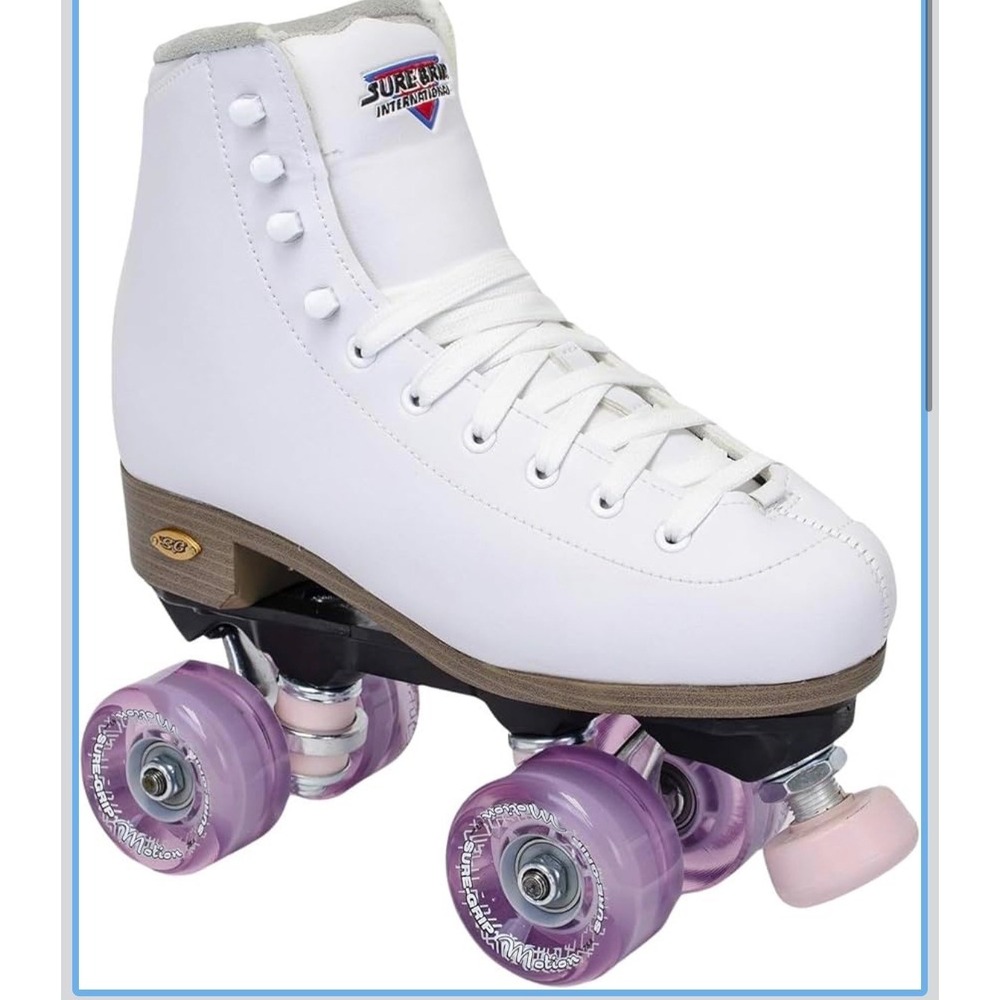 Sure-Grip Fame Quad Roller Skates 6 White Purple Wheels Artistic Rink Y2K Retro